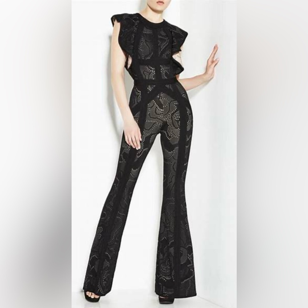 Herve Leger Kasie Rose Jacquard Jumpsuit Medium